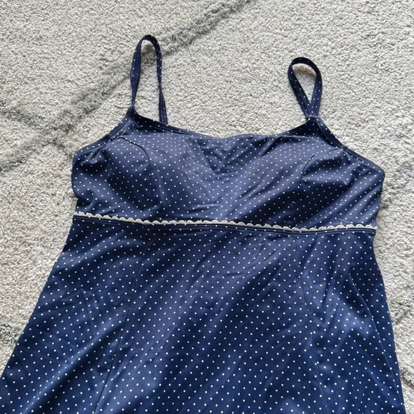 LL Bean one piece Swim Dress Swimsuit bathing suit Navy Blue white Polka Dot 14 - Picture 6 of 12